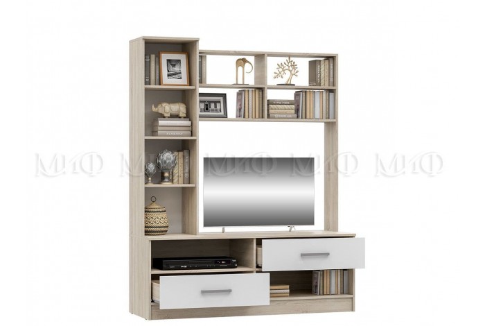 Гостиная Мартина центральная секция белый глянец - дуб сонома