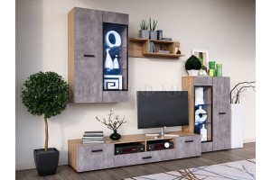 Гостиная "Нэнси-1" с подсветкой ДСП (бетон светлый - дуб сонома)