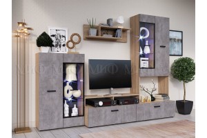 Гостиная "Нэнси-3" с подсветкой ДСП (бетон светлый - дуб сонома)