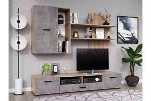 Гостиная "Нэнси-5" с подсветкой ДСП (бетон светлый - дуб сонома)