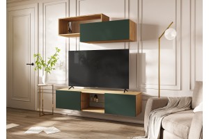 Тумба под ТВ "Норд" подвесная дуб крафт золотой - изумруд