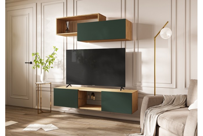 Тумба под ТВ Норд подвесная дуб крафт золотой - изумруд
