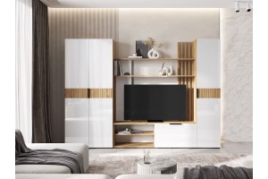 Гостиная "Роджина - 1" (дуб крафт золотой - белый глянец холодный)