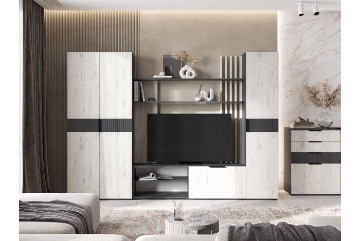 Гостиная Роджина - 2 графит - дуб крафт белый