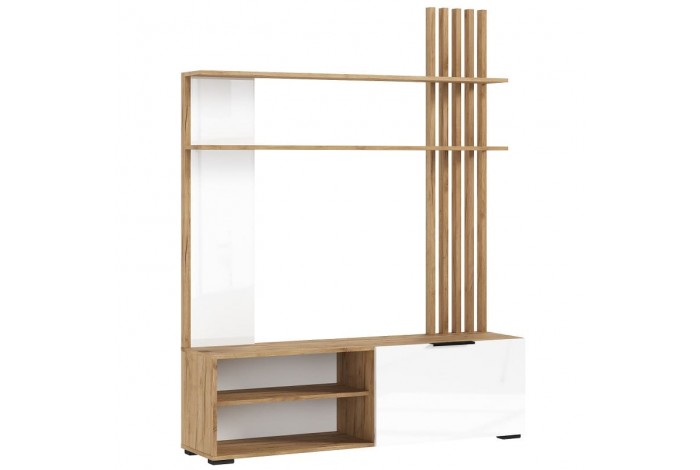 Гостиная Роджина - 2 дуб крафт золотой - белый глянец холодный