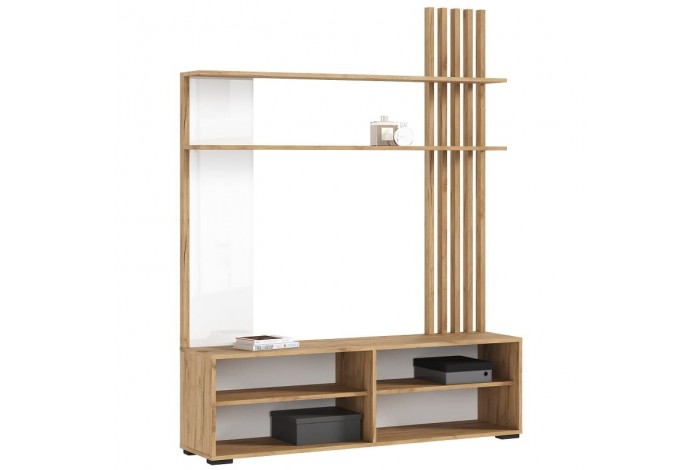 Гостиная Роджина - 2 дуб крафт золотой - белый глянец холодный