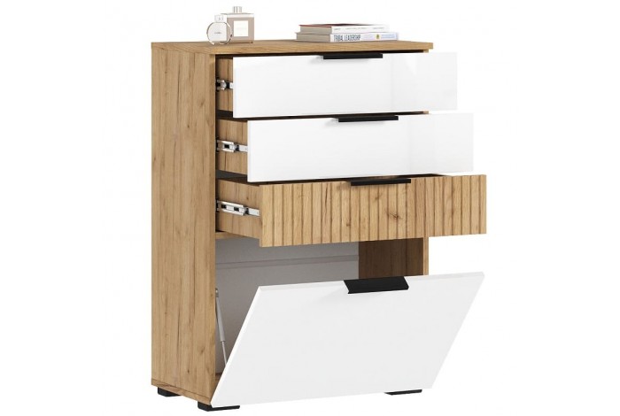 Комод Роджина 600 дуб крафт золотой - белый глянец