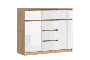 Комод Челси 2 двери 6 ящиков (дуб сонома - белый глянец)