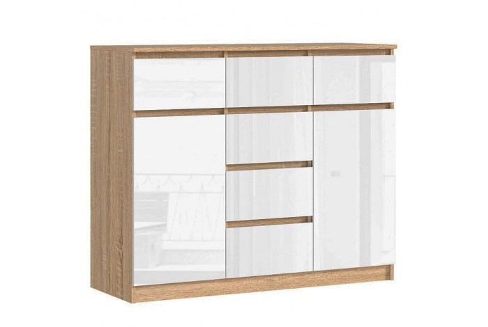 Комод Челси 2 двери 6 ящиков дуб сонома - белый глянец