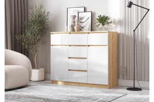 Комод Челси 2 двери 6 ящиков (дуб сонома - белый глянец)