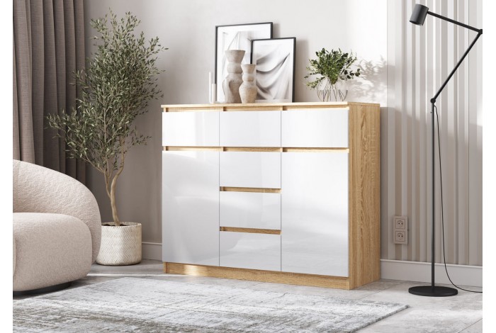 Комод Челси 2 двери 6 ящиков дуб сонома - белый глянец