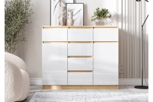 Комод Челси 2 двери 6 ящиков (дуб сонома - белый глянец)