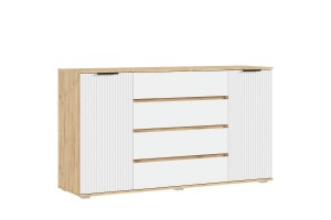 Комод Марвэл 2 двери 4 ящика (1600) Дуб Крафт Золотой - Браш Вайт