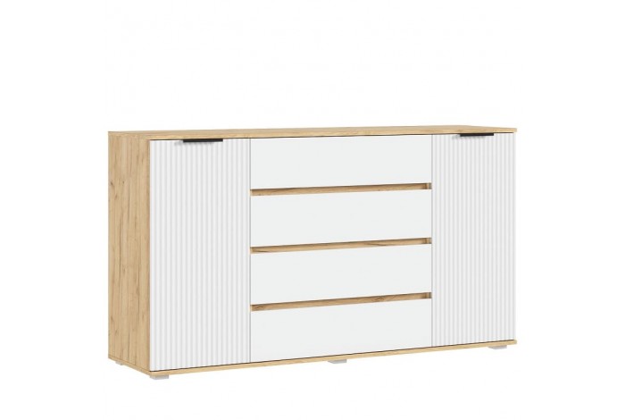 Комод Марвэл 2 двери 4 ящика (1600) Дуб Крафт Золотой - Браш Вайт