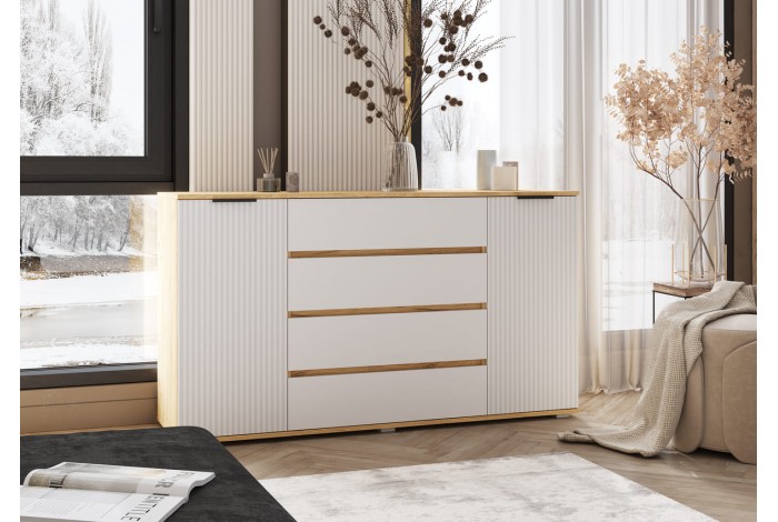 Комод Марвэл 2 двери 4 ящика (1600) Дуб Крафт Золотой - Браш Вайт