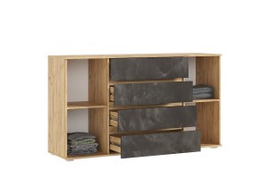 Комод Марвэл 2 двери 4 ящика (1600) Дуб Крафт Золотой - Мальта Грей