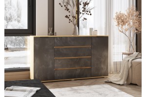 Комод Марвэл 2 двери 4 ящика (1600) Дуб Крафт Золотой - Мальта Грей