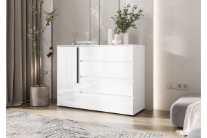 Комод Норд 1 дверь 4 ящика (Белый - Белый глянец)