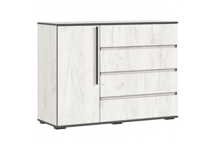 Комод Норд 1 дверь 4 ящика дуб крафт белый