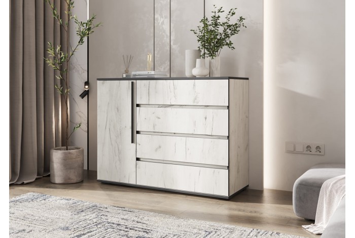 Комод Норд 1 дверь 4 ящика дуб крафт белый