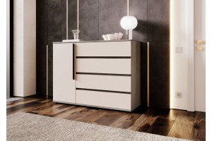 Комод Норд 1 дверь 4 ящика (дуб крафт серый - кашемир)