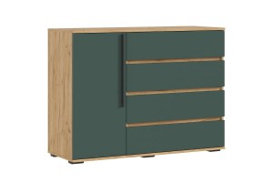 Комод Норд 1 дверь 4 ящика (дуб крафт золотой - изумруд)