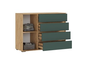 Комод Норд 1 дверь 4 ящика (дуб крафт золотой - изумруд)