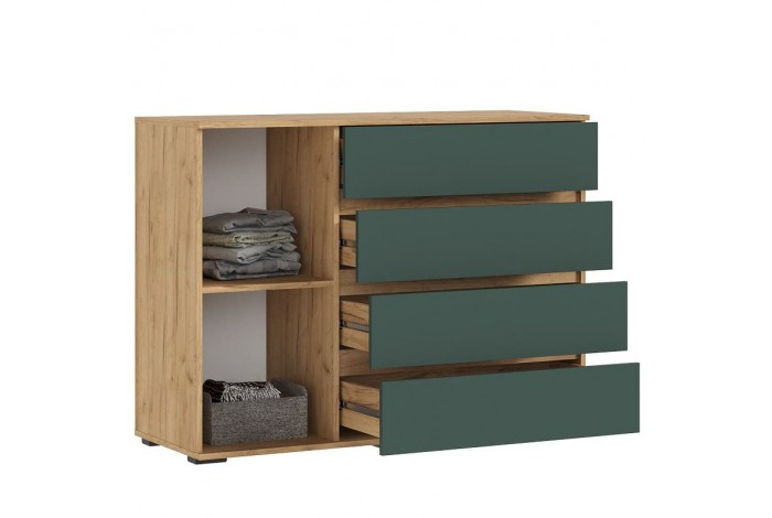 Комод Норд 1 дверь 4 ящика дуб крафт золотой - изумруд