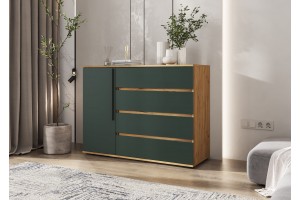 Комод Норд 1 дверь 4 ящика (дуб крафт золотой - изумруд)