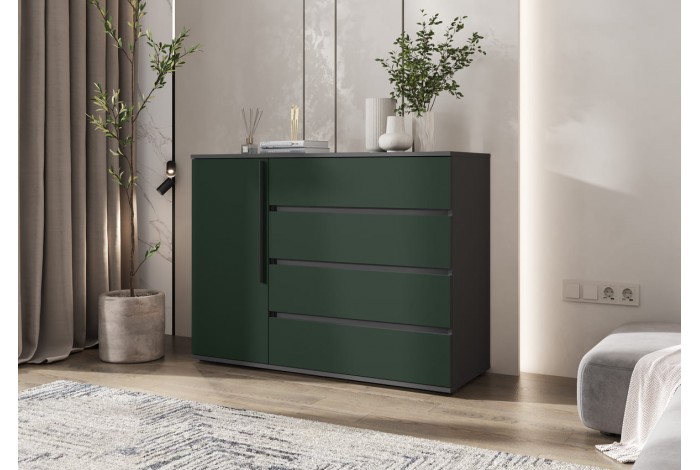Комод Норд 1 дверь 4 ящика графит - изумруд