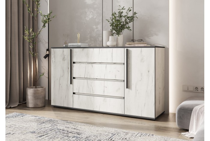 Комод Норд 2 двери 4 ящика дуб крафт белый