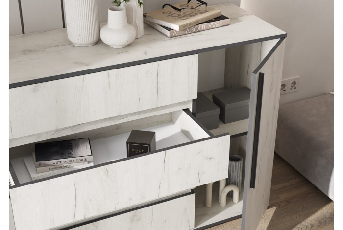 Комод Норд 2 двери 4 ящика дуб крафт белый