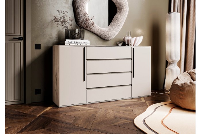 Комод Норд 2 двери 4 ящика 1600 дуб крафт серый - кашемир