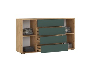 Комод Норд 2 двери 4 ящика (дуб крафт золотой - изумруд)