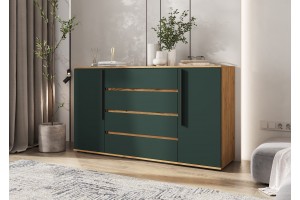 Комод Норд 2 двери 4 ящика (дуб крафт золотой - изумруд)
