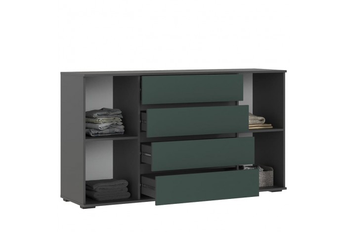 Комод Норд 2 двери 4 ящика 1600 графит - изумруд