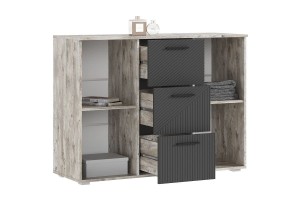 Комод Сильвия 3 ящика 2 двери Браш Графит - Дуб Юкон