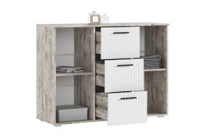 Комод Сильвия 3 ящика 2 двери Браш Вайт - Дуб Юкон