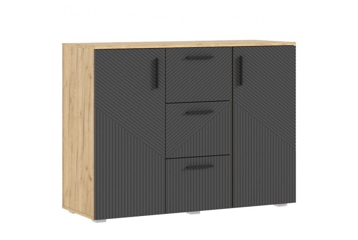 Комод Сильвия 3 ящика 2 двери Браш Графит - Дуб Крафт