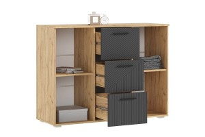 Комод Сильвия 3 ящика 2 двери Браш Графит - Дуб Крафт