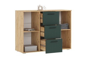 Комод Сильвия 3 ящика 2 двери Браш Мени Грин - Дуб Крафт