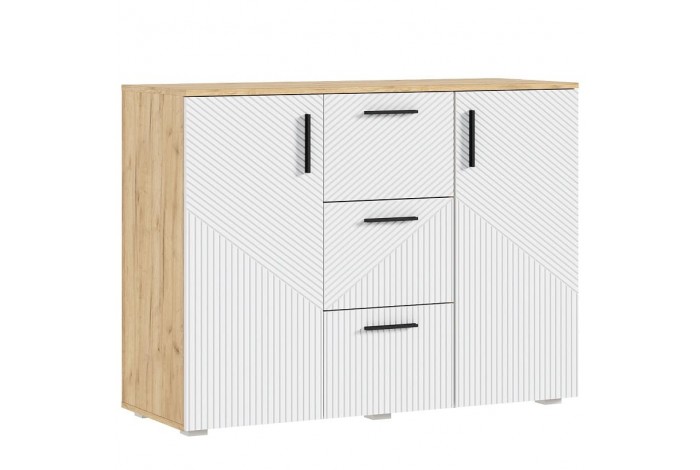Комод Сильвия 3 ящика 2 двери Браш Вайт - Дуб Крафт