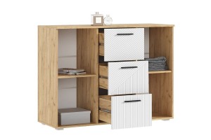 Комод Сильвия 3 ящика 2 двери Браш Вайт - Дуб Крафт