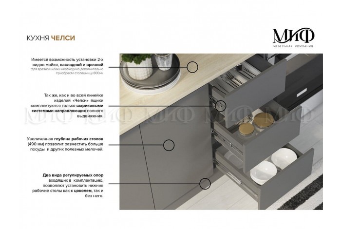 Кухня Челси 2,0 м графит - графит