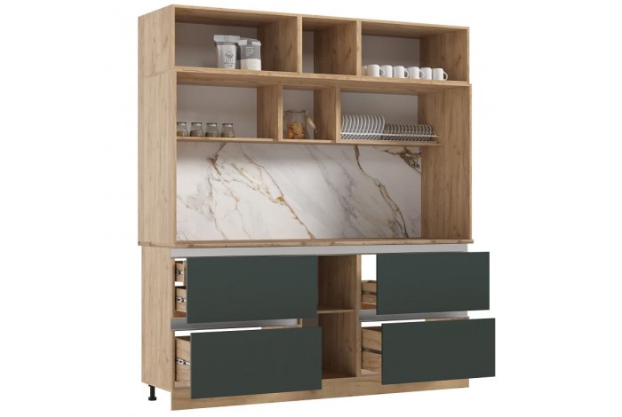 Кухня Карина 3,2 ВТ дуб крафт золотой - изумрудный