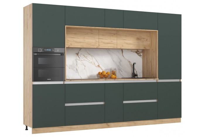 Кухня Карина 3,2 ВТ дуб крафт золотой - изумрудный