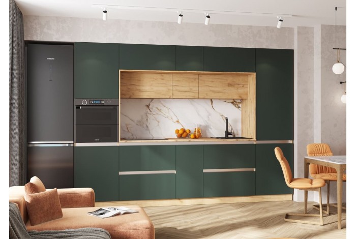 Кухня Карина 3,2 ВТ дуб крафт золотой - изумрудный