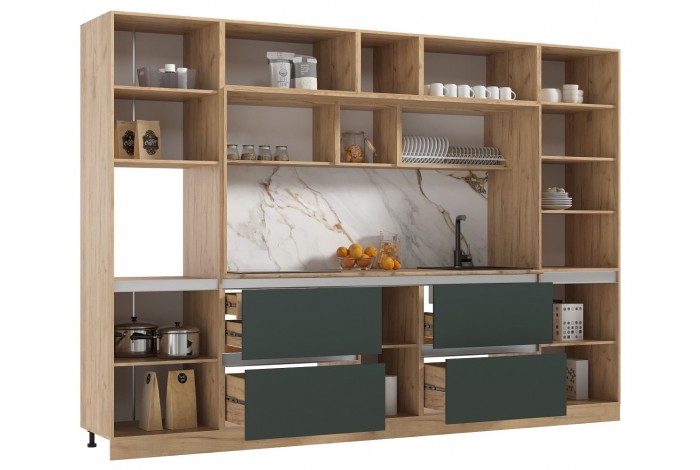 Кухня Карина 3,2 ВТ дуб крафт золотой - изумрудный