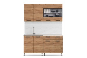 Кухня "Рио" 1,6 м (дуб крафт золотой - дуб крафт золотой)