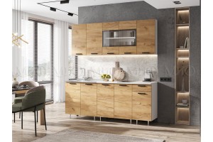 Кухня "Рио" 2,0 м (дуб крафт золотой - дуб крафт золотой)